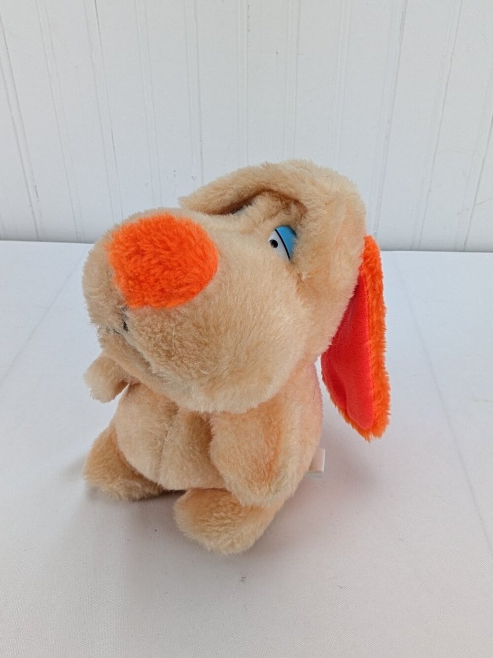 Vintage Acme Orange Dog Plush 7" Standing Stuffed Animal Hard Body Sad Eyes Beg